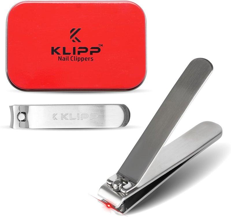 KLIPP طقم قص الأظافر للرجال والنساء - مقص أظافر من الفولاذ المقاوم للصدأ مع شفرات منحنية ومستقيمة، طقم مقص أظافر احترافي مع علبة معدنية للهدايا والسفر - Image 4